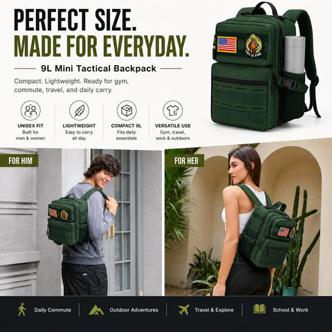 9l mini tactical backpack 9L Mini Tactical Backpack For Men And Women, Lightweight Waterproof 1000D Oxford Gear Bag For Gym, Hiking, Travel And Camping, Compact 180 Degree Main