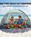 Mint Green Beach Tent With Anti UV Sun Shade Portable 3 Person Shelter Extendable Floor 3 Ventilating Mesh Windows UPF 50