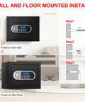 Image showing wall and floor installation of 1.3 Cu Ft Fireproof Safe For Home Use Compact Anti Theft Safe For Documents And Jewelry.