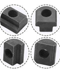 Premium Quality Heavy Duty M10 T Slot Nuts 3/8 Inch Thread Black Oxide Coated 5 Piece Set close-up view of sliding fasteners