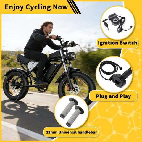 Full Twist Throttle With Ignition Switch For Electric Dirt Bikes, Plug And Play Handlebar Upgrade With Smooth Full-Hand Grip