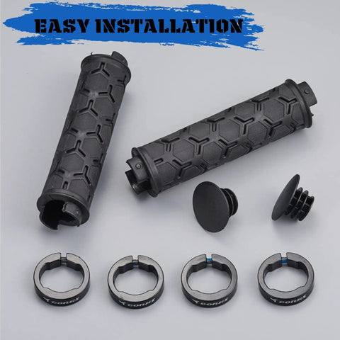 Double Lock On Mountain Bike Grips With Anti Slip Shock Absorbing Rubber For Vibration Dampening And All Day Comfort On Any Trail Black With Locking Rings For Secure Installation