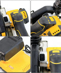 Industrial Workhorse Cordless Angle Grinder With 20000 Rpm Motor Quick Disc Swap And Ergonomic Grip showing control panel and body close-up.