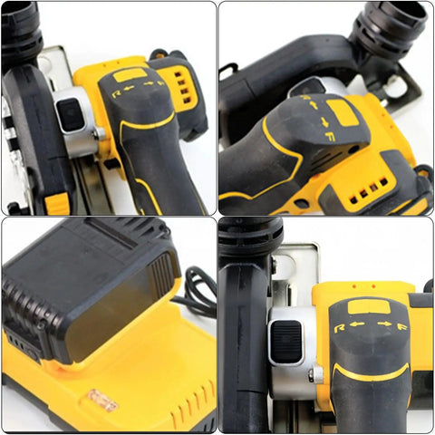 Close-up of Heavy Duty Brushless Angle Grinder 20V 550W 3 Inch cordless power tool with smooth grip and controls.