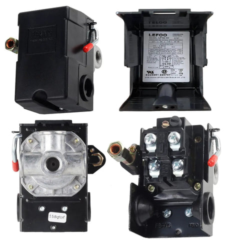 Pressure Switch For Air Compressors Replacement Parts Four Port Universal Pump Control Valve Twenty Amp 95 To 125 PSI Range LF10 4H Compatible Unloader Valve Connection One Quarter Inch NPT Female Fittings Plug And Play Install