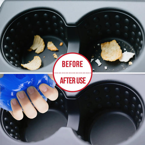 Detail Like A Pro Car Cleaning Gel Putty For Hard To Reach Areas before and after cleaning car cup holder.