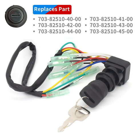 Ignition Key Switch Assembly for Yamaha Outboards 225 250 HP and International Motors Control Box 6 300 HP Replacement 703 82510 42 703 82510 43 Direct Fit Replacement shown with wiring and keys