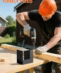Worker using drill with Tough As Nails 4 Pack 3-Way Corner Brackets for DIY Workbenches and Wood Projects on outdoor table