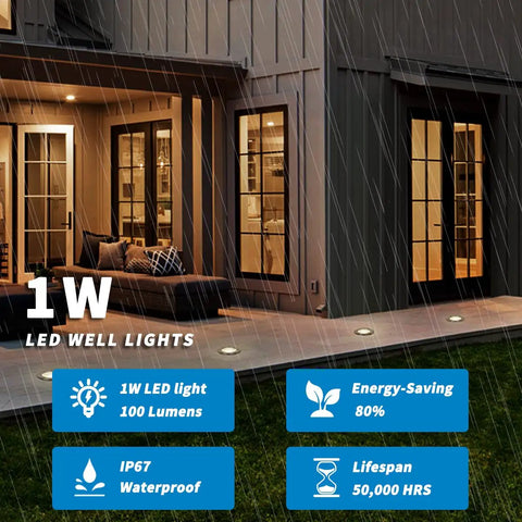 Low Voltage LED Landscape Well Lights 12V To 24V In Ground IP67 Waterproof 3000K Soft Warm White 100 Lumen outdoors