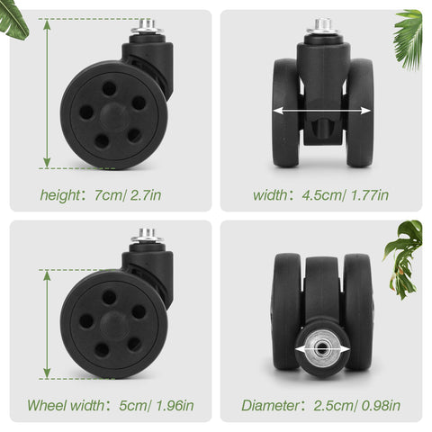 Luggage Replacement Wheels Set Two 50mm Spinner Double Row Casters For Suitcases DIY Repair Spare Parts Compatible With Model VLN5