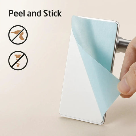 Peel and stick backing of No Drill Adhesive Towel Bar 22 Inch Wall Mount showing easy installation without tools.