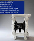 Heavy Duty Air Operated Double Diaphragm Pump 35 Gpm Pushing Up To 100 Psi Polypropylene Body with specs visible