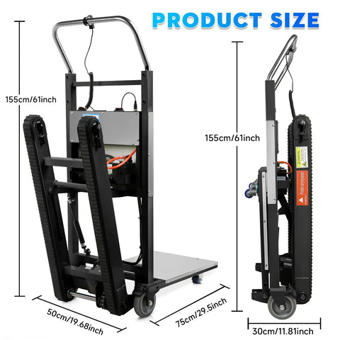 Electric Stair Climbing Dolly 1250W Motorized Hand Truck With Telescopic Handle Beast Mode Heavy Duty Cart Up To 900 Lb Load 3 Mode Power Assist Aluminum Frame With Non Slip Tires For Moving Heavy Gear Up Stairs Black Track, 155cm tall