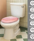 Round Resin Toilet Seat for Bathroom in pink marble design, installed on a modern toilet, demonstrating installation ease.