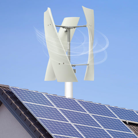100W 12V Vertical Axis Wind Turbine Kit With 3 Blades And Controller Permanent Magnet Levitation Generator on rooftop