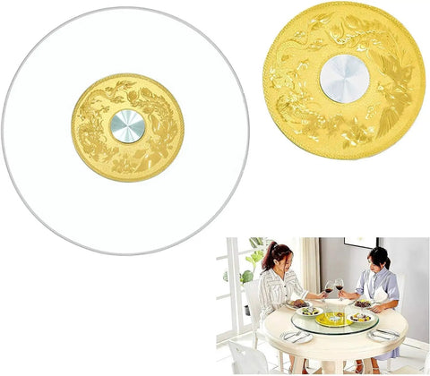 Glass Turntable Serving Tray for Dining Tables 70 to 120 cm Rotating, Explosion Proof Tempered 10mm Glass in dining setting