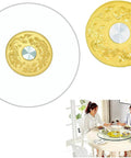 Lazy Susan Rotating Glass Turntable for Dining Table 70-120cm, large explosion proof 10mm tempered glass serving tray with gold design.