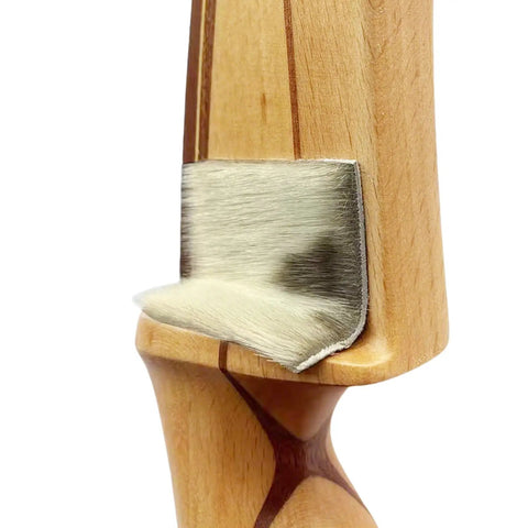 Natural Fur Hair Arrow Rest Set For Longbow And Recurve Bow Self Adhesive on wooden bow close-up