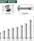 Rock Solid Size Twelve X Three Quarter Pan Head Self Drilling Screws Cut From Heavy Duty Stainless Steel With Phillips Drive Great For Sheet Metal Fencing And Truck Trailer Repairs Pack Of Fifty detailed dimensions and design features.