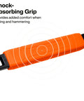 10-Inch Molding Bar With Integrated Nail Dimpler featuring an orange shock absorbing grip for comfort while pulling and hammering.