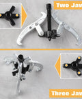 Beefy 3 Jaw Gear Puller Removal Tool Kit for bearings, gears, pulleys and flywheels, shown with adjustable steel jaws.