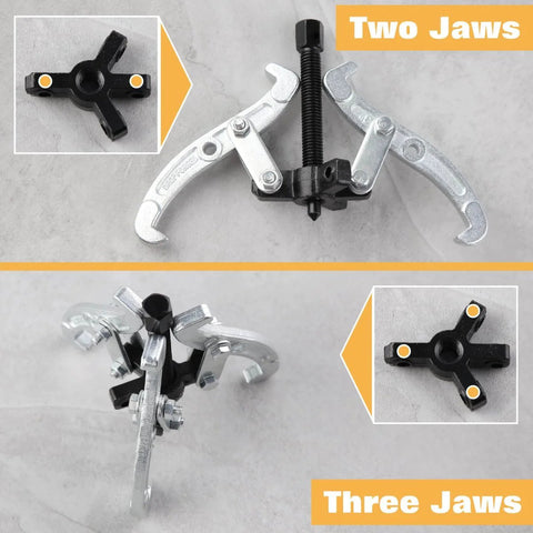 Beefy 3 Jaw Gear Puller Removal Tool Kit for bearings, gears, pulleys and flywheels, shown with adjustable steel jaws.