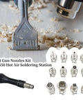 Heat Proof Nozzles Kit For 850 Hot Air Soldering Station 12 Piece Set shown with round and square nozzle tips on a surface