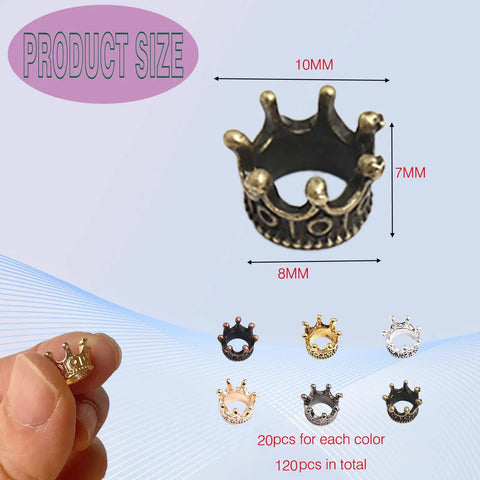 120 Pcs Mini Crown Charms 3D Alloy King Crown Beads Bulk Large Hole Spacer Beads for Jewelry Making and Craft Projects