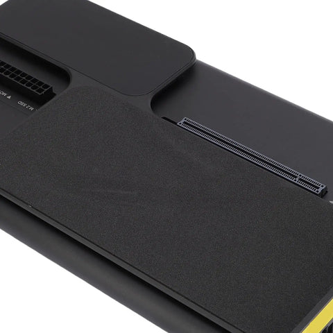 Top Tier External GPU Enclosure For Laptops Featuring PCIe 4.0 X16 Interface with a sleek black design and NVMe storage bay.