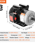 Beefy 2HP Single Phase Electric Motor For Air Compressors And General Machinery, 1725 RPM, Dual Voltage, Frame 143/5T