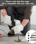 Man using No Sweat Clearing Blocked Lines With This 10 Piece Drain Snake Drill Attachment Set for unclogging drains.