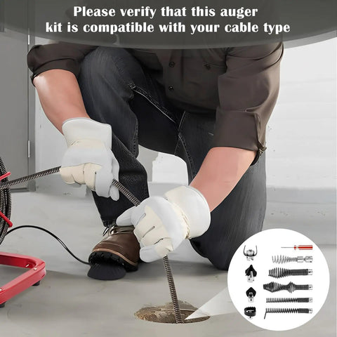 Man using No Sweat Clearing Blocked Lines With This 10 Piece Drain Snake Drill Attachment Set for unclogging drains.