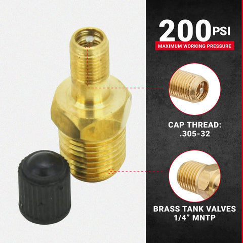 1/4-Inch MNPT Male Tank Valve With Protective Caps Pack Of 2 Keeps Air From Leaking And Delivers Reliable 200 PSI Performance With Cap