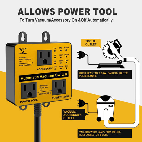 Stop Babysitting Your Shop Vac Automatic Vacuum Switch For Dust Collectors Triggers On With Power Tools dual outlet controller with settings.