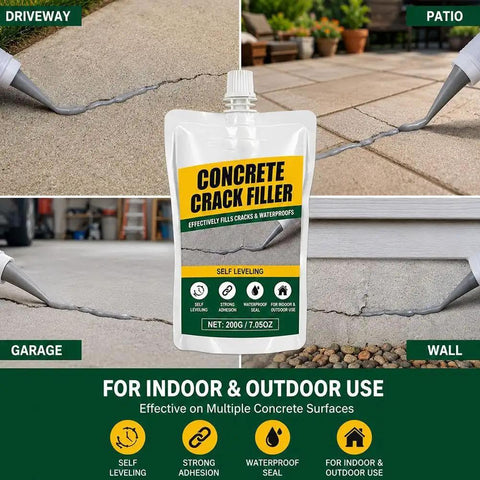 Self Leveling Concrete Crack Filler Waterproof Cement Sealant Get Your Yard Back In Business Gray Compound repairing cracks on patio.