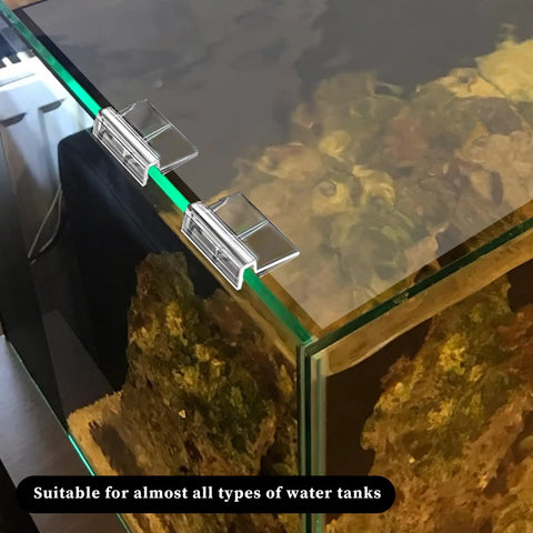 Heavy Duty Aquarium Lid Clips For Rimless Fish Tank Six Pack Glass Top Holders secure lid on tank, clear PVC clamps fitting 6mm.