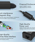 Components of 12V 5A DC Power Supply For LED Strip Lights, with fireproof enclosure, magnetic ring, power cord, and three-hole interface