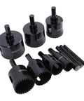 Jiawu Heavy Duty Serrated Hole Saw Kit For Tough Ceramic Glass Tile Marble Gypsum. Brazed Carbon Steel With Thick Carborundum Coating Makes These Power Drill Bits Totally Sick For Fast Boring And Heavy DIY Projects That Need Real Durability And Serious. 10-piece set with sizes 20mm to 50mm