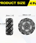MECCANIXITY Mecanum wheels set, side view, 66mm diameter, black ABS rubber omnidirectional wheels (4 pcs) for DIY robots