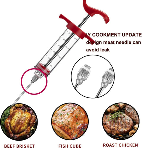 Meat Injector Syringe 1 Ounce Marinade Kit With Two Needles For BBQ Grilling Turkey Chicken Beef Juicy Flavor Infusion Easy Injections