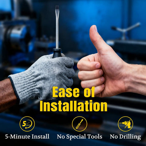 Ease of installation graphic showing hands with a screwdriver and thumbs up for Heavy Duty Gas Struts For Rv Compartments And Storage Bays 15 Inch 60 Lb Lift Support Shocks.