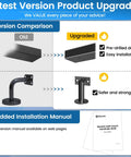 Version comparison of Bulletproof Stainless Steel Stair Handrail Ten Foot Wall Mount With No Sweat Setup showing upgrades and installation manual.