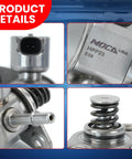Close-up views of a high pressure fuel pump marked as Moca USA HPP23, fitting Buick Regal 2.0L 2014 2017 and Chevrolet Impala 2.5L 2014 2019.