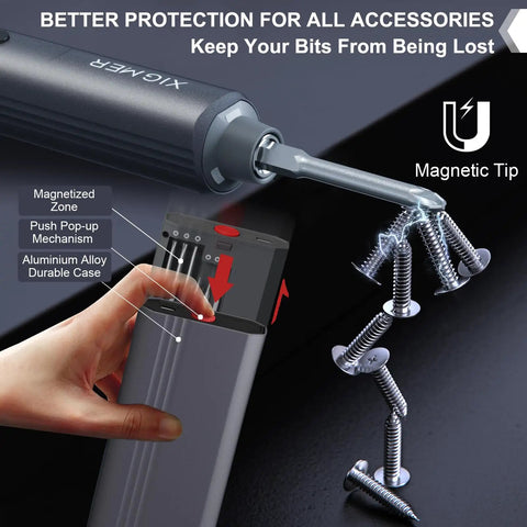 52-In-1 Mini Electric Screwdriver Kit With 48 Magnetic Bits Cordless Pro Grade Portable Screwdriver Set in use with magnets