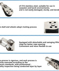 Heavy Duty Nylon Marine Pulley Set Stainless Steel Bearing Rope Runner Blocks for Kayaks Sailboats Yachts detail view