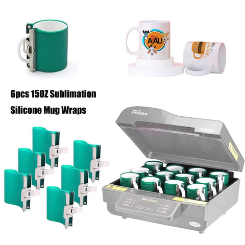 Six 15Oz Sublimation Silicone Mug Wraps For 3D Printing Heat Resistant Mug Clamps in Oven Fixtures with silicone and metal clamps