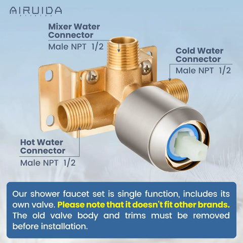 Shower Faucet Set For Bathroom Rain System With 10 Inch Brushed Nickel Wall Mount Shower Head SUS304 Stainless Steel Single Handle Valve Rough In Kit Male Thread Trim No Fuss Install
