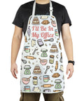 Person wearing a Funny Cooking Pastry Chef Apron With Pockets For Kitchen Lovers I Will Be In My Office Baking Apron, 84x68 cm, waterproof.