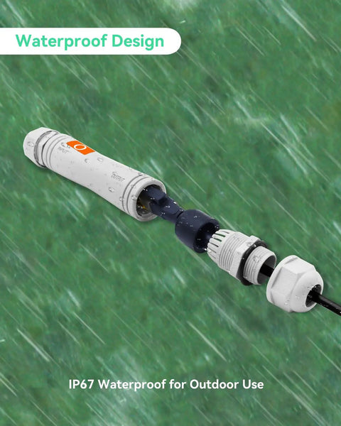Heavy Duty Outdoor PoE Extender Crushes Dead Zones Boosts Ethernet Transmission Up To 2600 Feet showing IP67 waterproof connector in rain.