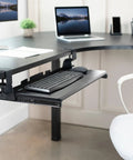 Rock Solid Slide Out Keyboard Tray For Corner Desk Effortless Gliding Computer Drawer With Swivel Clamps Black mounted beneath desk